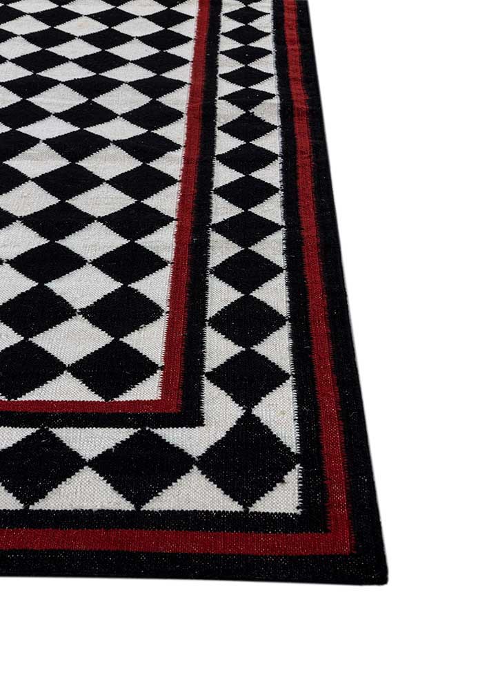 alhambra grey and black wool flat weaves Rug - Corner
