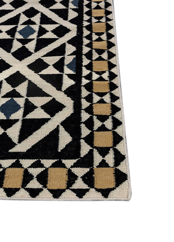 alhambra grey and black wool flat weaves Rug - Corner