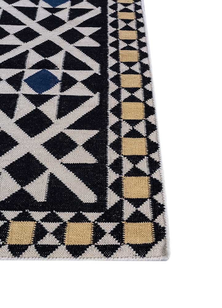 alhambra grey and black wool flat weaves Rug - Corner