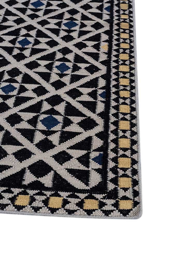 alhambra grey and black wool flat weaves Rug - Corner