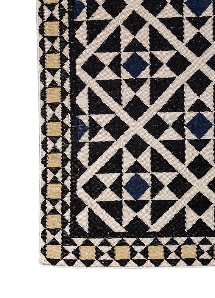 alhambra grey and black wool flat weaves Rug - Corner