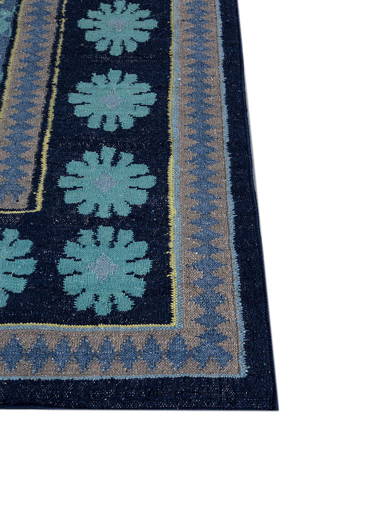 alhambra blue wool flat weaves Rug - Corner alhambra blue wool flat weaves Rug - Corner