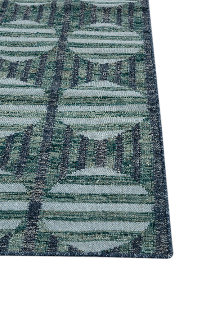 checkers blue wool flat weaves Rug - Corner