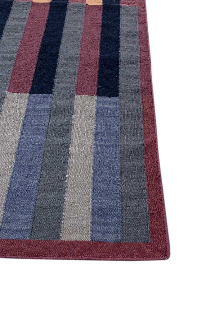 checkers blue wool flat weaves Rug - Corner