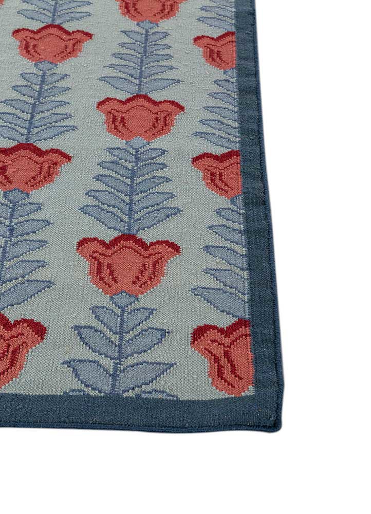 orenda blue wool flat weaves Rug - Corner