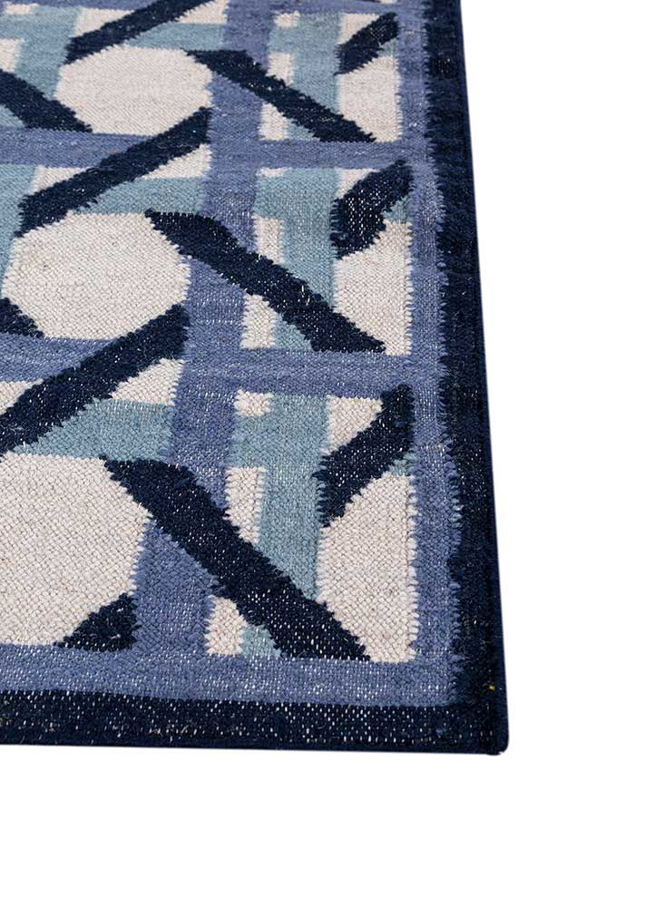 alhambra blue wool flat weaves Rug - Corner