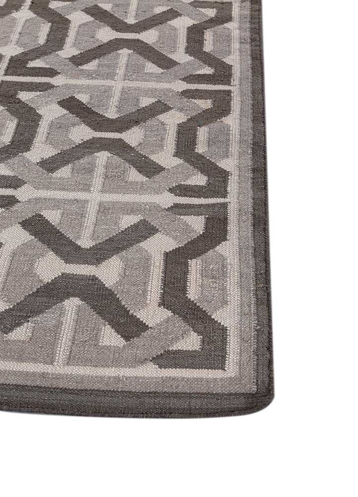 alhambra grey and black wool flat weaves Rug - Corner