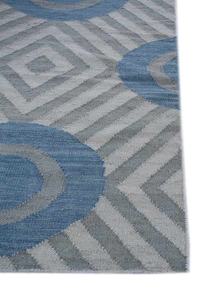 checkers blue wool flat weaves Rug - Corner checkers blue wool flat weaves Rug - Corner