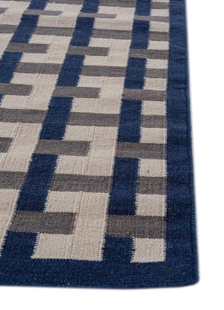 checkers blue wool flat weaves Rug - Corner checkers blue wool flat weaves Rug - Corner