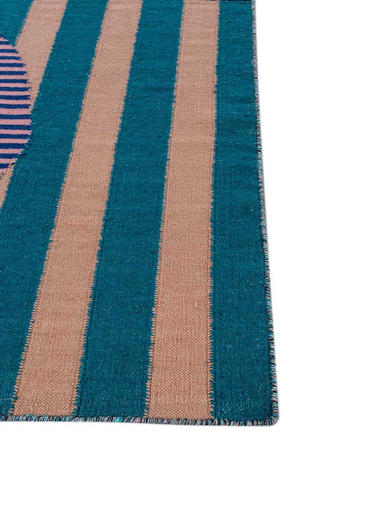 checkers blue wool flat weaves Rug - Corner checkers blue wool flat weaves Rug - Corner