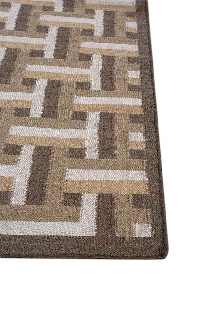 checkers beige and brown wool flat weaves Rug - Corner