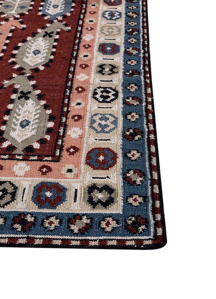 bedouin red and orange wool flat weaves Rug - Corner