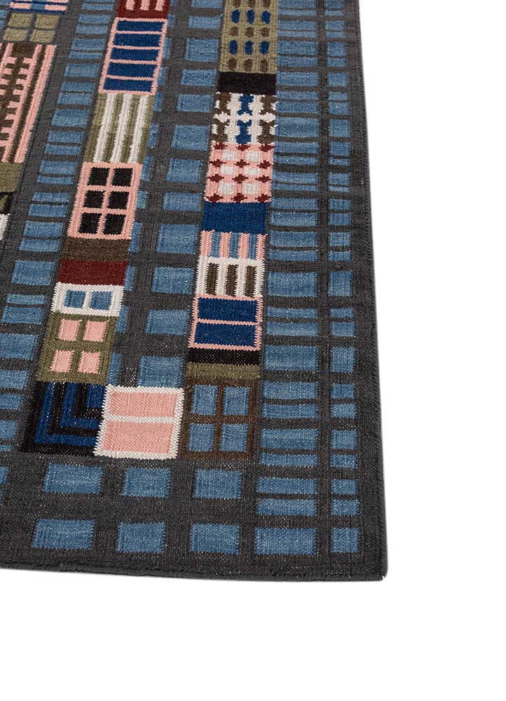 checkers grey and black wool flat weaves Rug - Corner