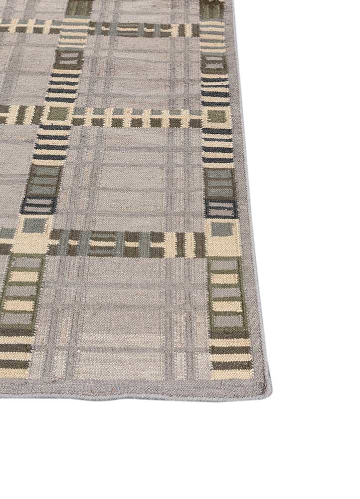 checkers grey and black wool flat weaves Rug - Corner