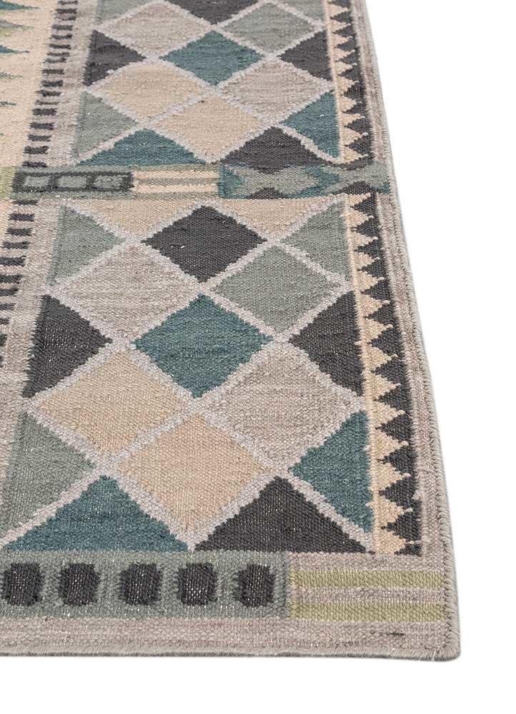 checkers grey and black wool flat weaves Rug - Corner