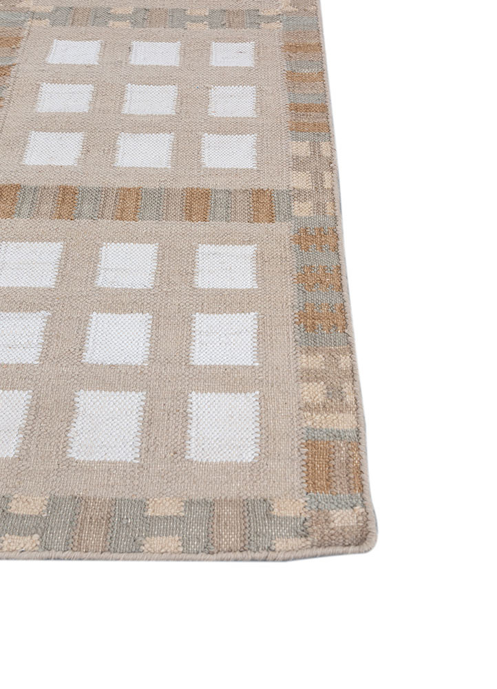 checkers ivory wool flat weaves Rug - Corner checkers ivory wool flat weaves Rug - Corner