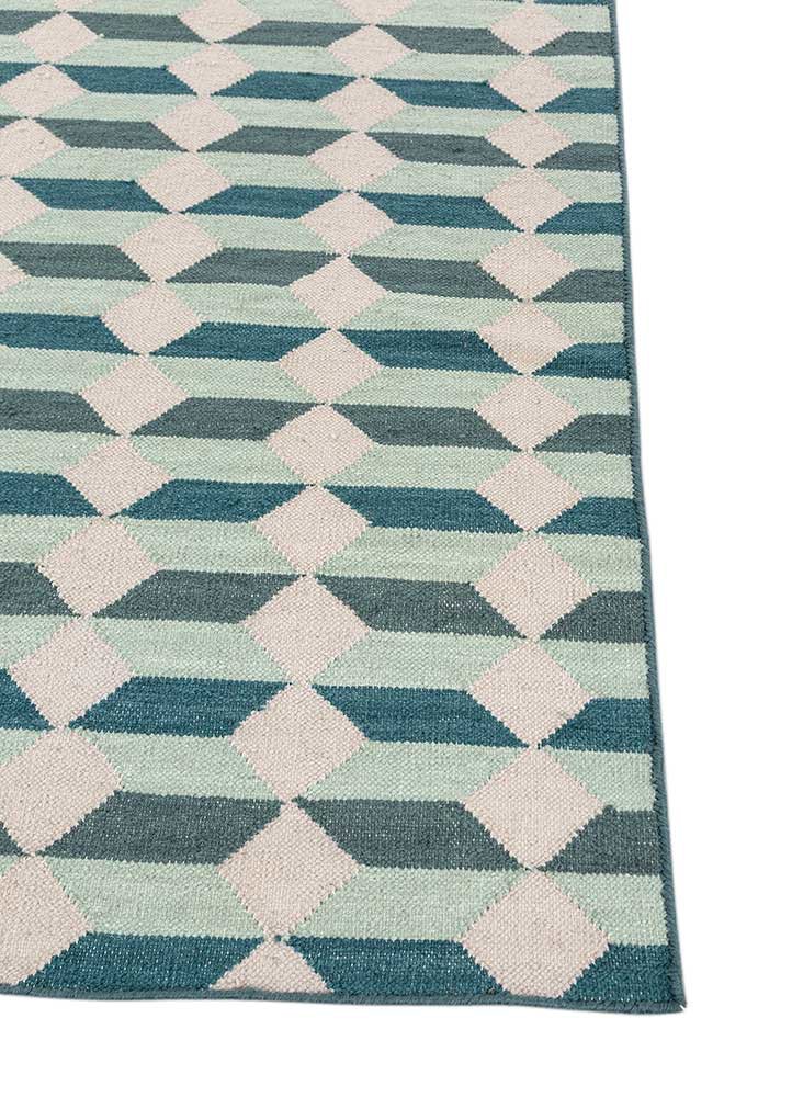 checkers blue wool flat weaves Rug - Corner