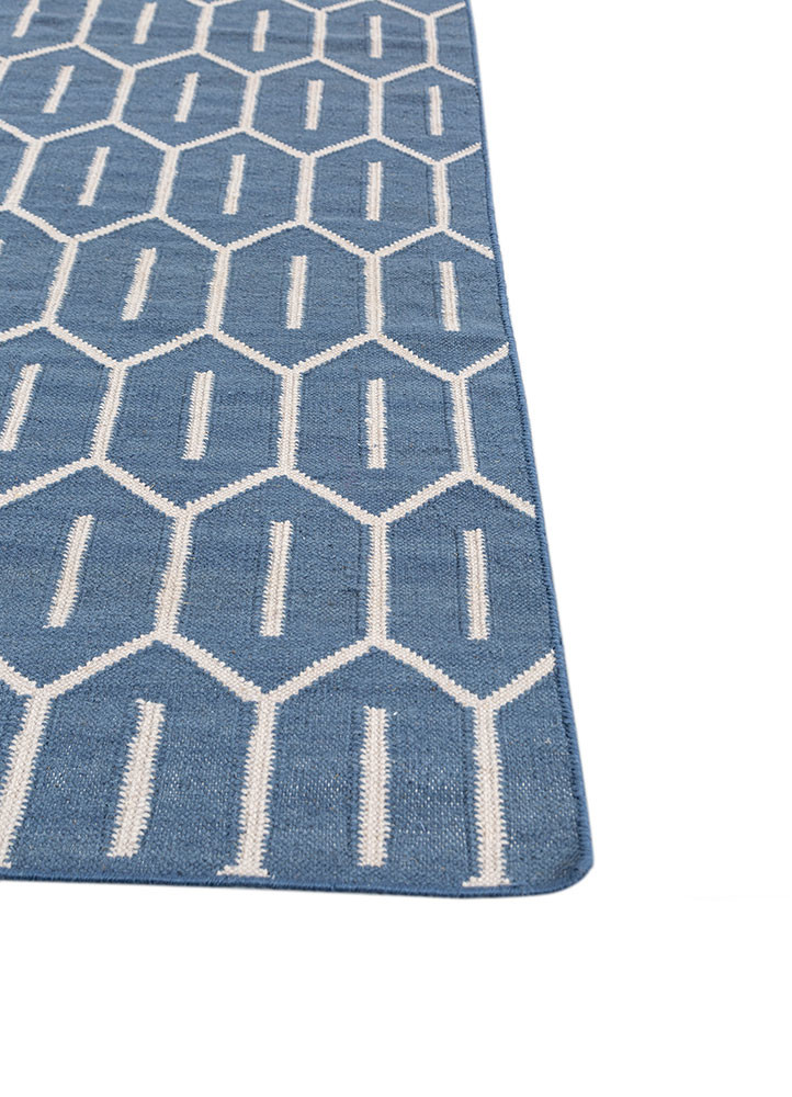 indusbar blue wool flat weaves Rug - Corner