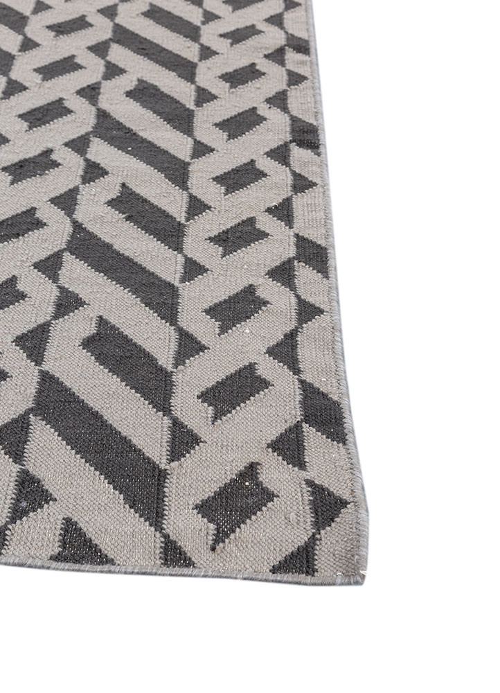 alhambra grey and black wool flat weaves Rug - Corner