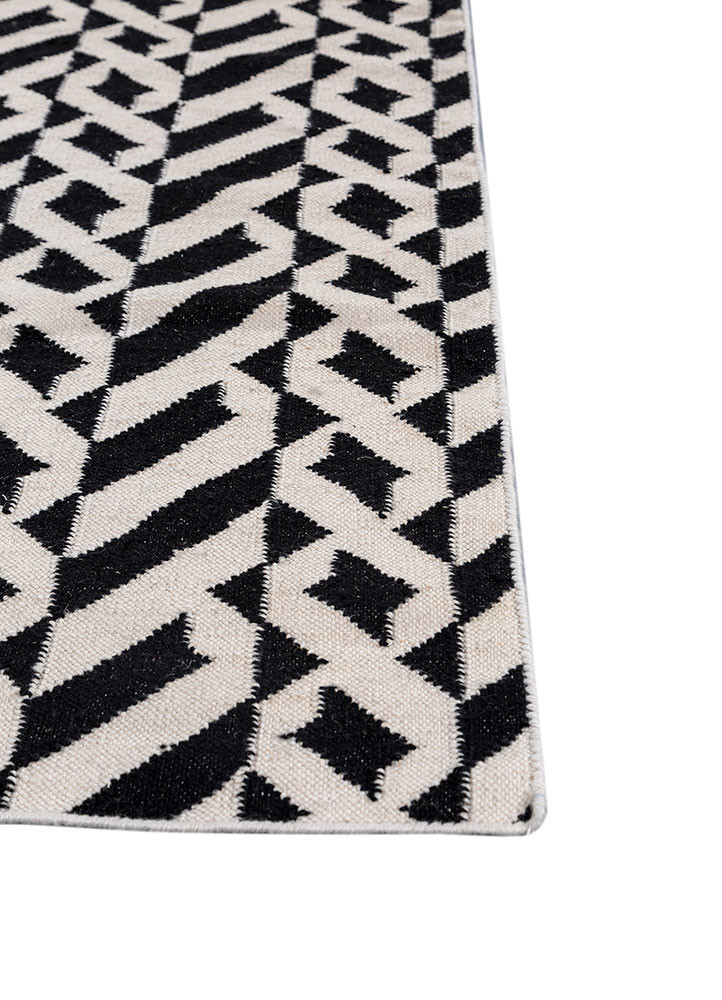 alhambra grey and black wool flat weaves Rug - Corner