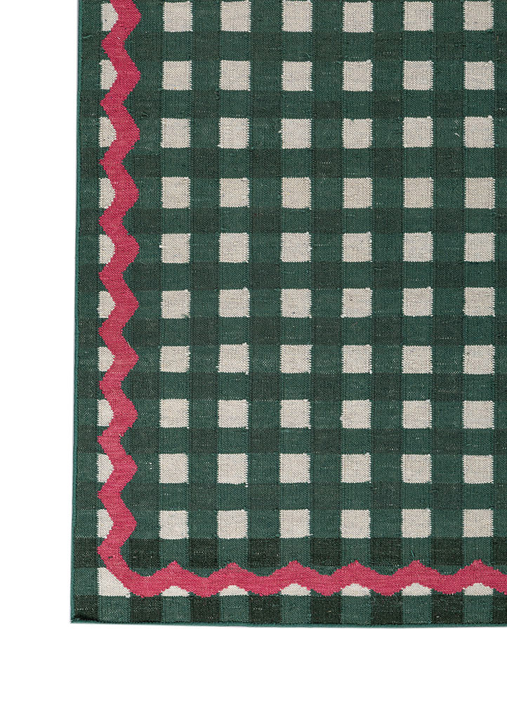 alhambra green wool flat weaves Rug - Corner
