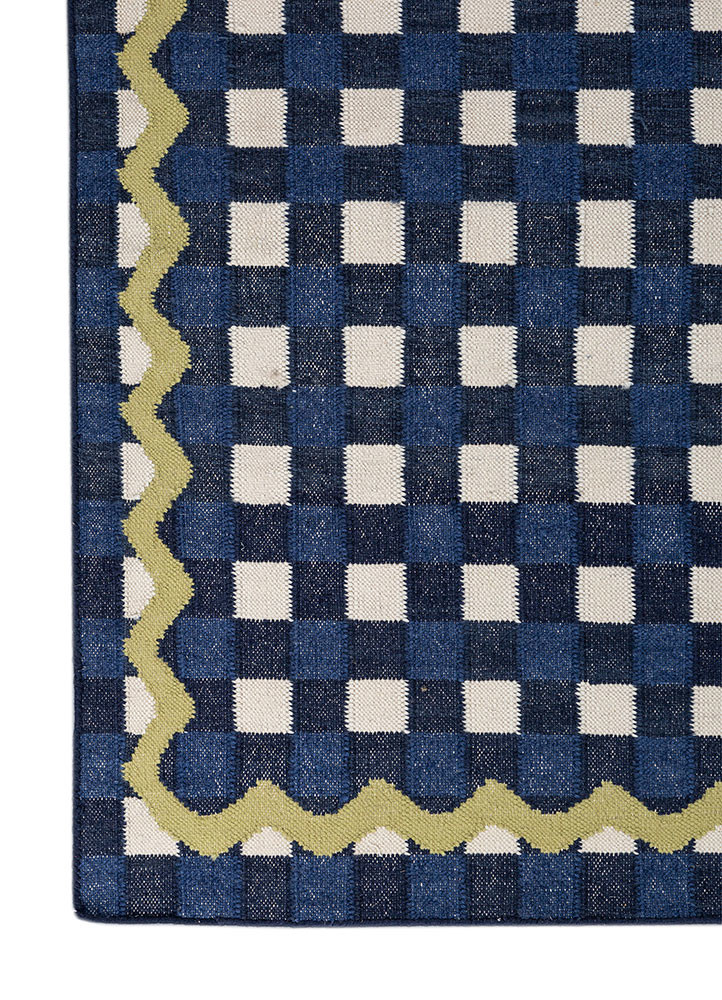 alhambra blue wool flat weaves Rug - Corner