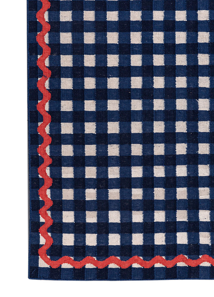 alhambra blue wool flat weaves Rug - Corner