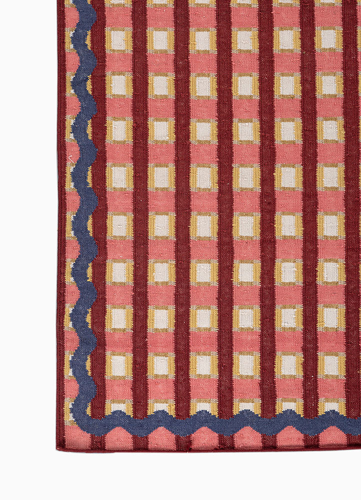 alhambra red and orange wool flat weaves Rug - Corner