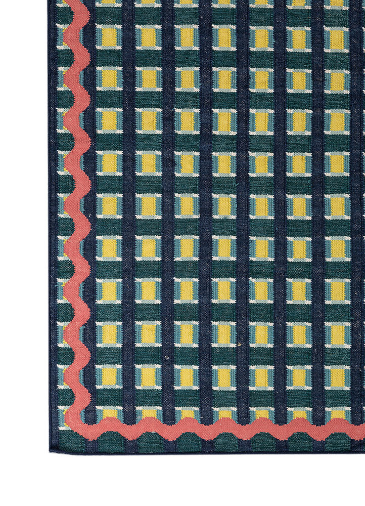 alhambra blue wool flat weaves Rug - Corner