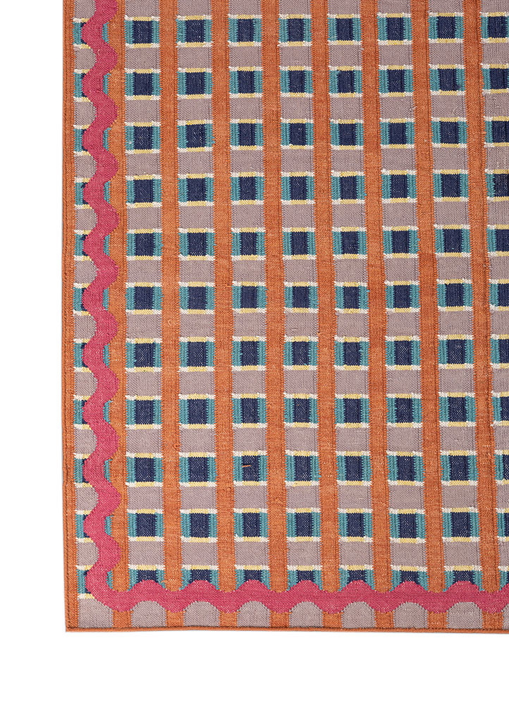 alhambra red and orange wool flat weaves Rug - Corner