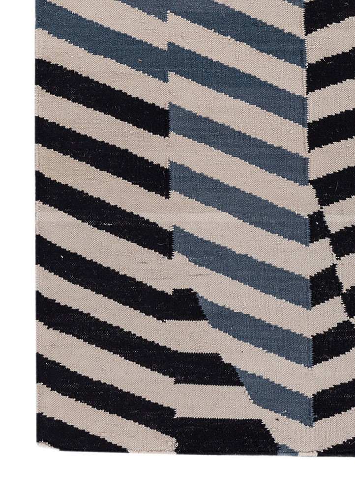 checkers grey and black wool flat weaves Rug - Corner