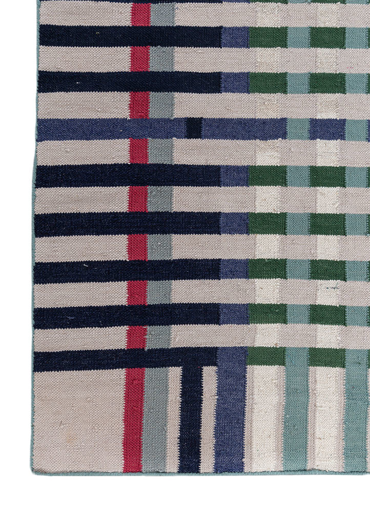 checkers green wool flat weaves Rug - Corner checkers green wool flat weaves Rug - Corner