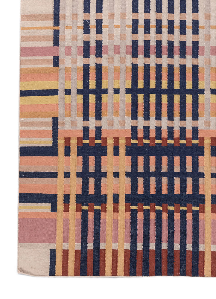checkers blue wool flat weaves Rug - Corner checkers blue wool flat weaves Rug - Corner