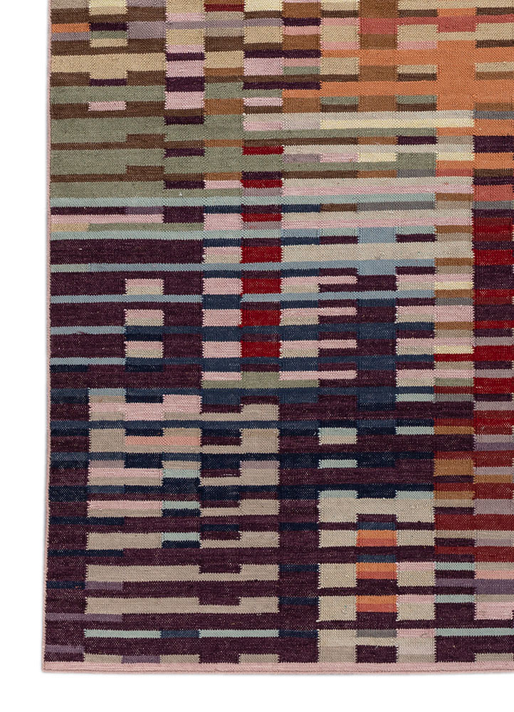 checkers pink and purple wool flat weaves Rug - Corner checkers pink and purple wool flat weaves Rug - Corner