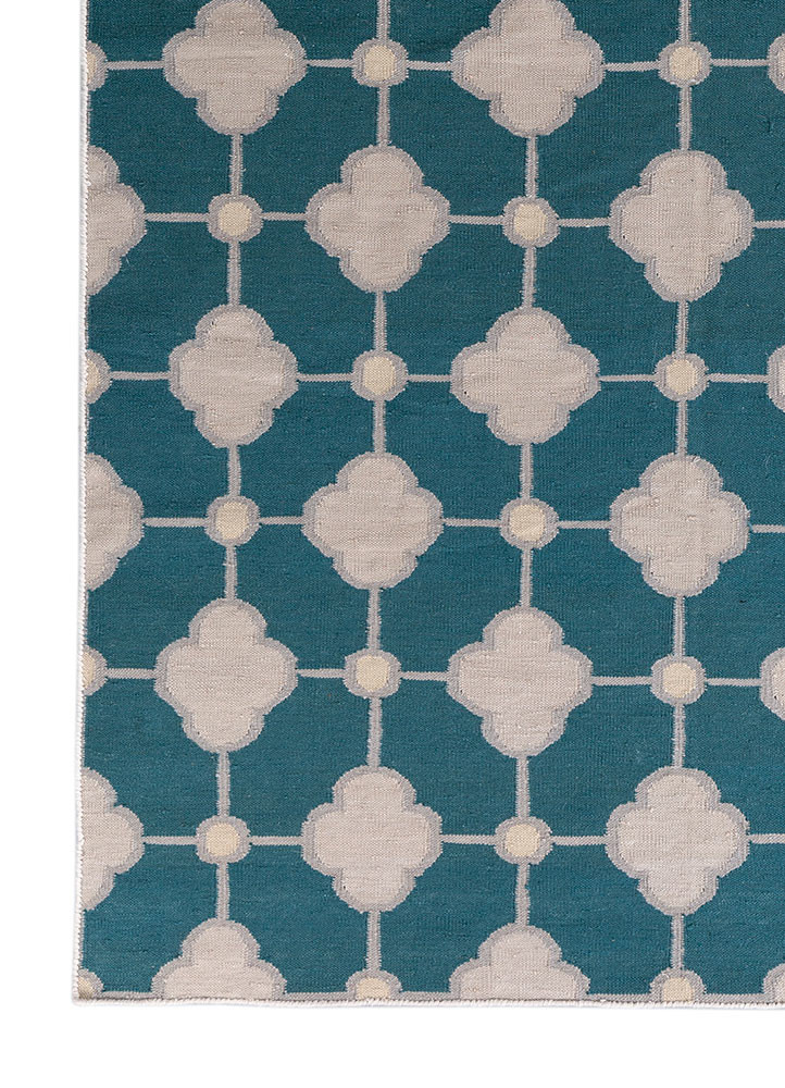 alhambra blue wool flat weaves Rug - Corner alhambra blue wool flat weaves Rug - Corner