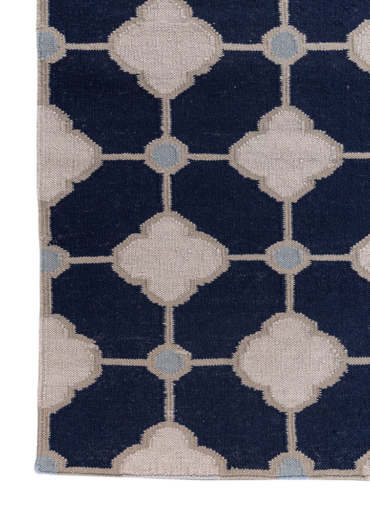 alhambra blue wool flat weaves Rug - Corner alhambra blue wool flat weaves Rug - Corner