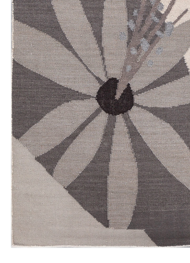 orenda grey and black wool flat weaves Rug - Corner
