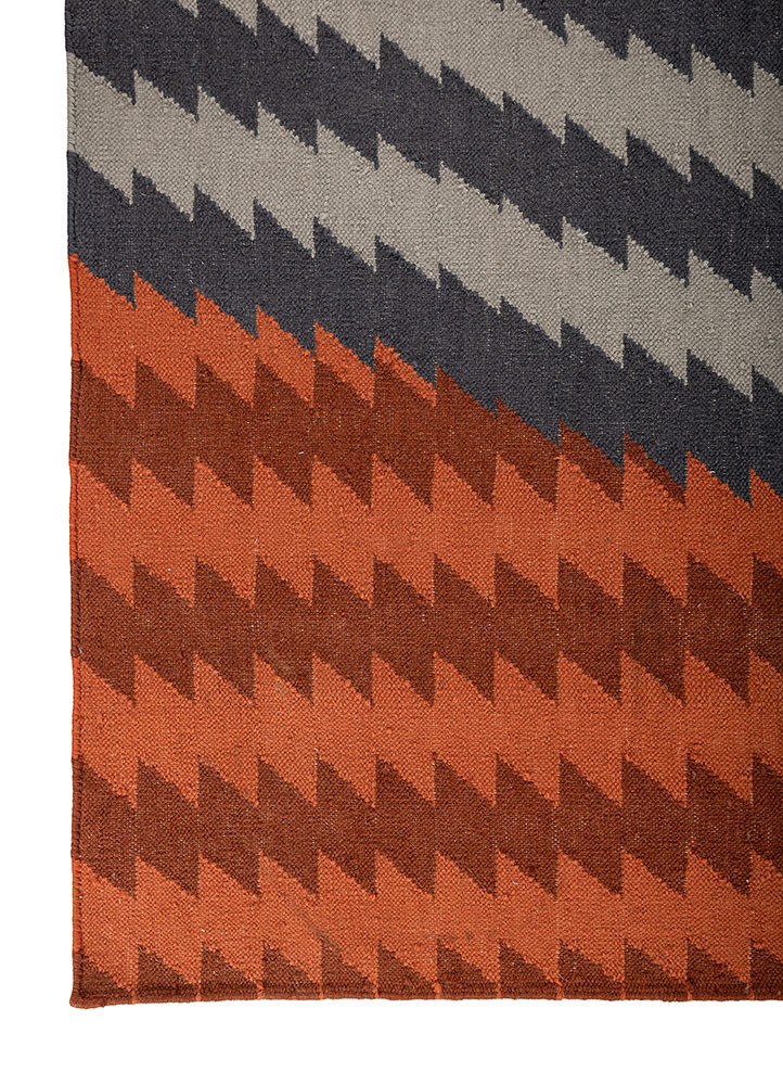 safety for a while red and orange wool flat weaves Rug - Corner safety for a while red and orange wool flat weaves Rug - Corner