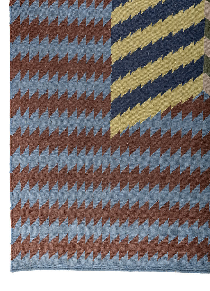 safety for a while blue wool flat weaves Rug - Corner safety for a while blue wool flat weaves Rug - Corner