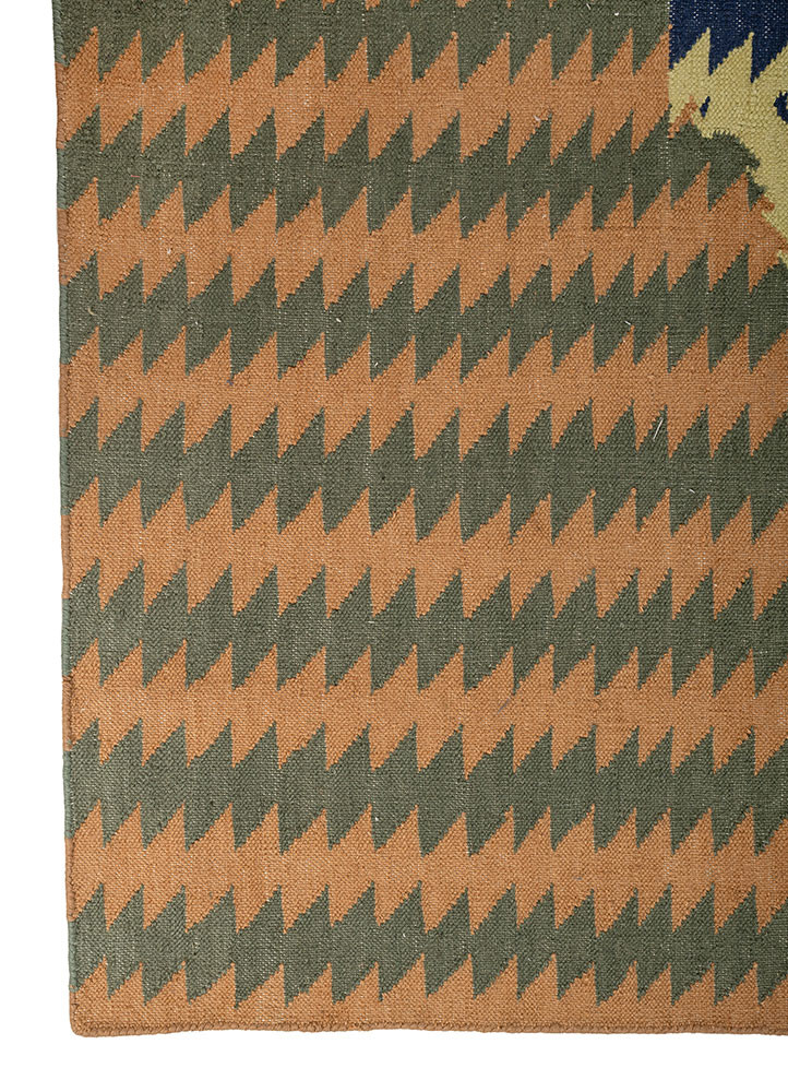 safety for a while green wool flat weaves Rug - Corner safety for a while green wool flat weaves Rug - Corner