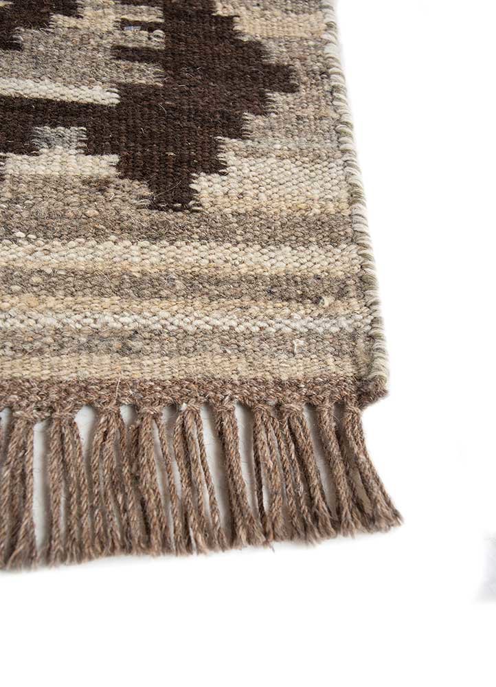 bedouin beige and brown afghan wool flat weaves Rug - Corner