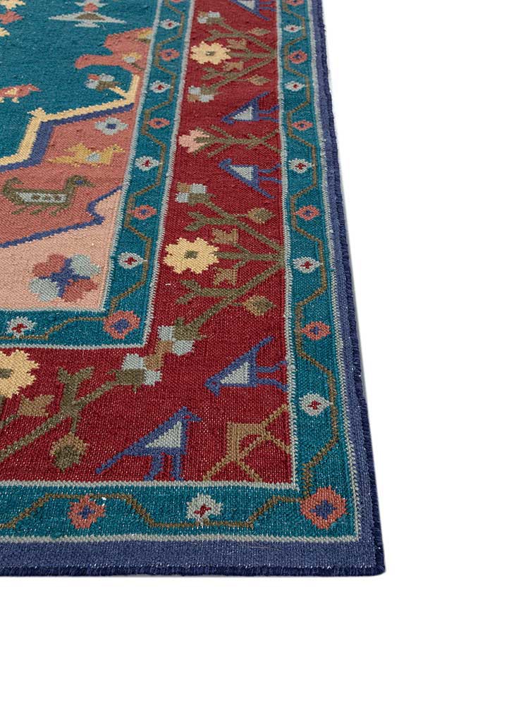 bedouin blue wool flat weaves Rug - Corner