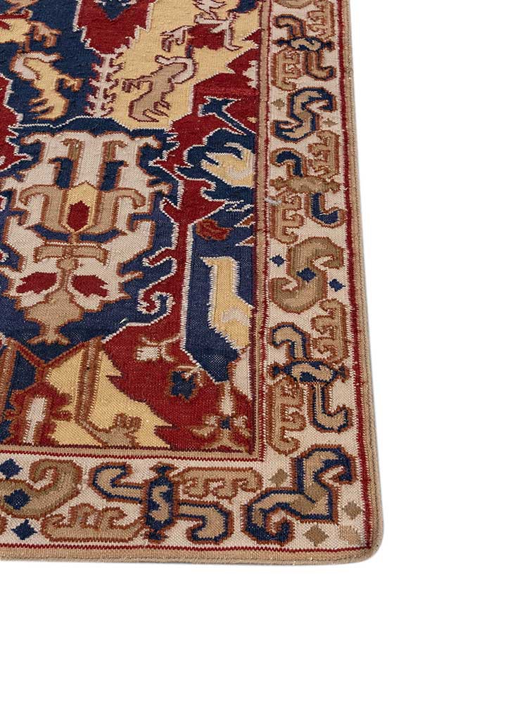 bedouin blue wool flat weaves Rug - Corner