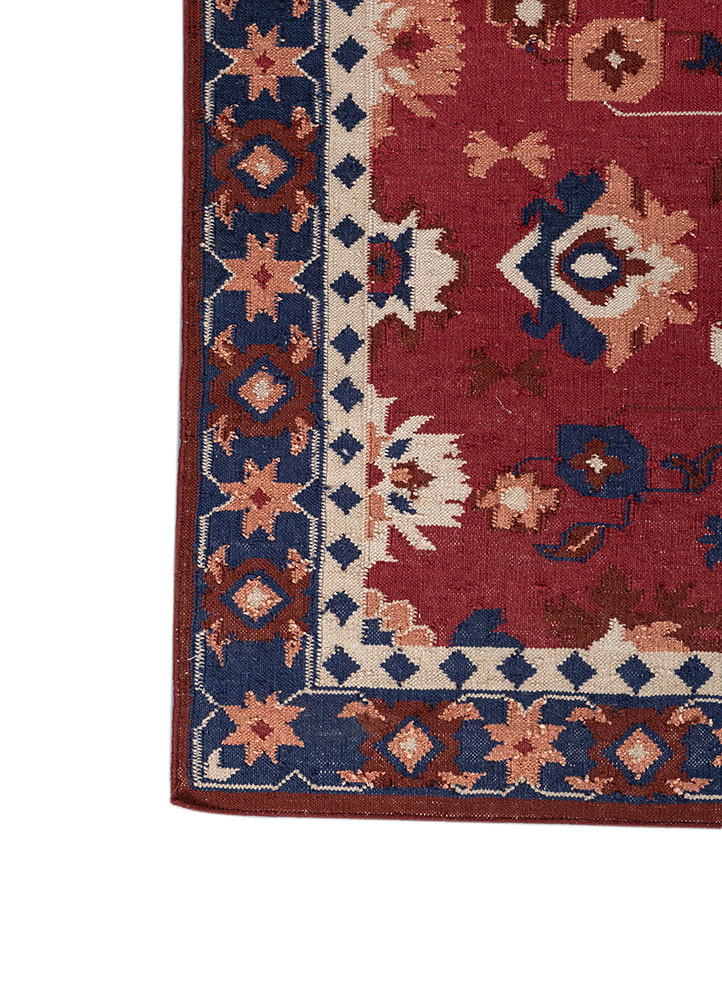bedouin red and orange wool flat weaves Rug - Corner