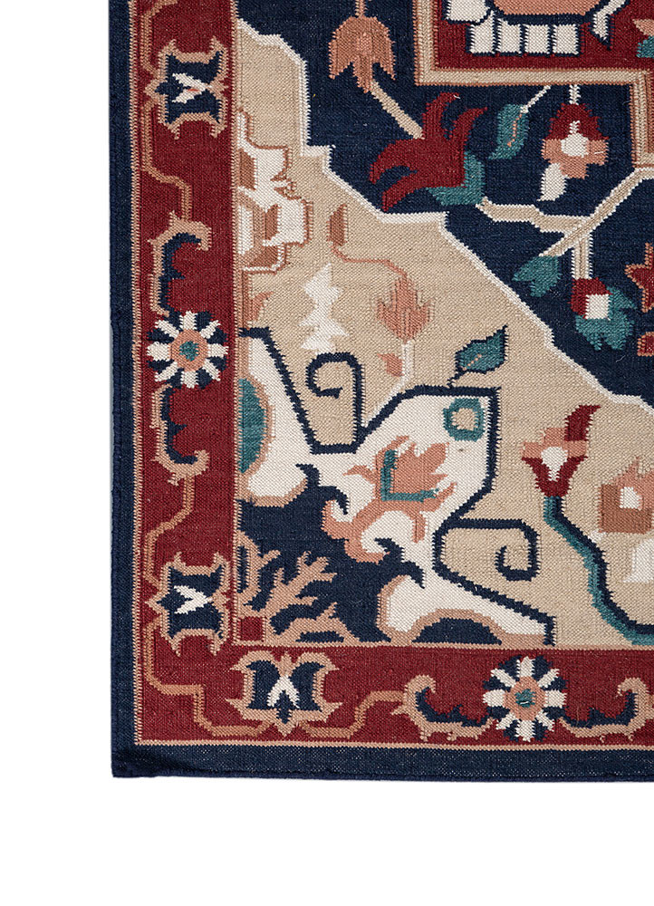 bedouin blue wool flat weaves Rug - Corner