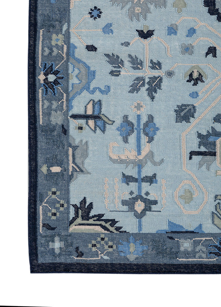bedouin blue wool flat weaves Rug - Corner