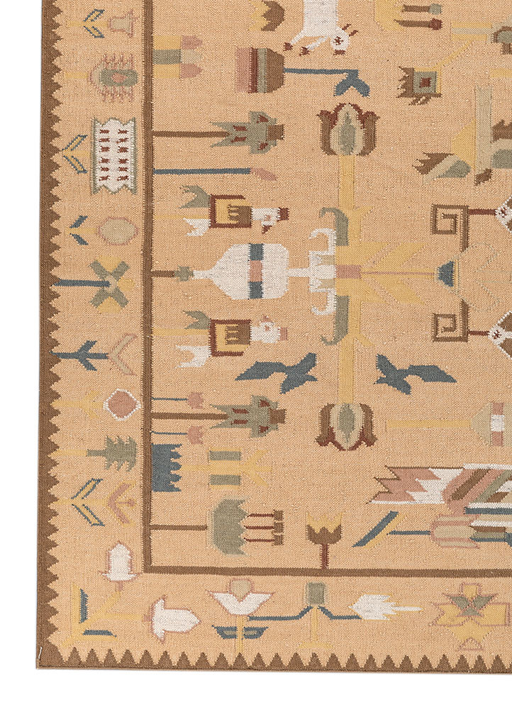bedouin gold wool flat weaves Rug - Corner