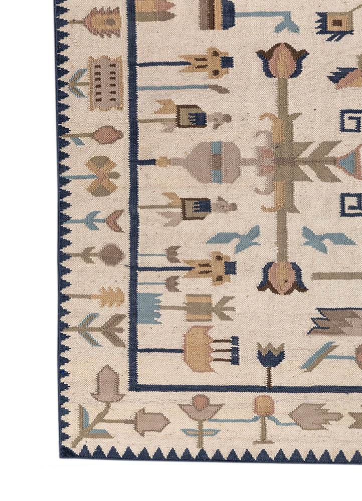 bedouin ivory wool flat weaves Rug - Corner