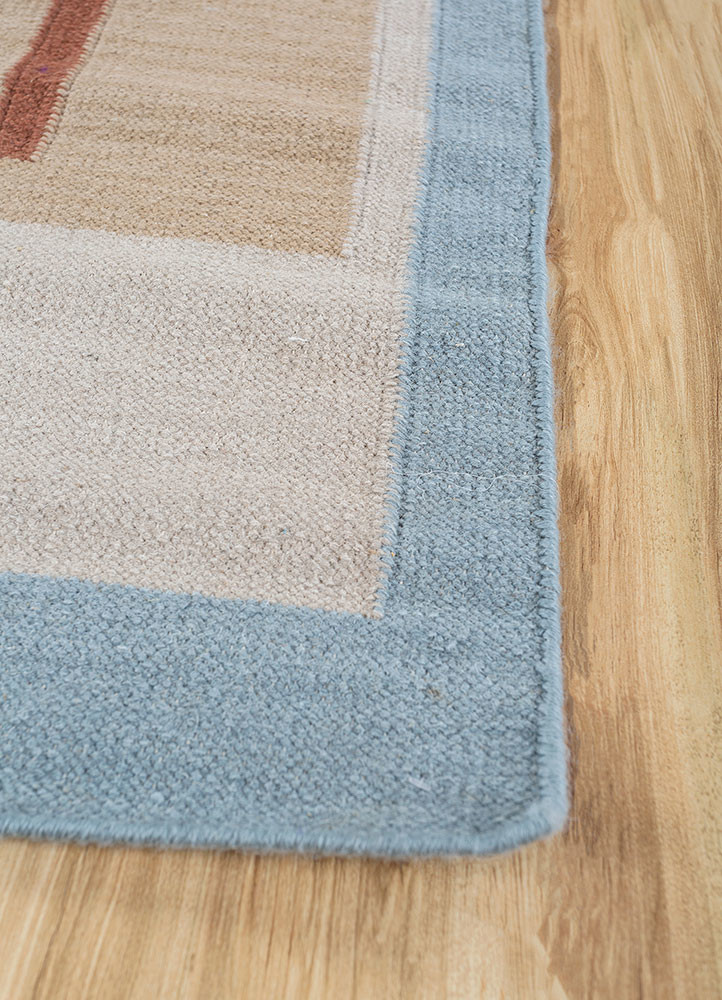 checkers blue wool flat weaves Rug - Corner