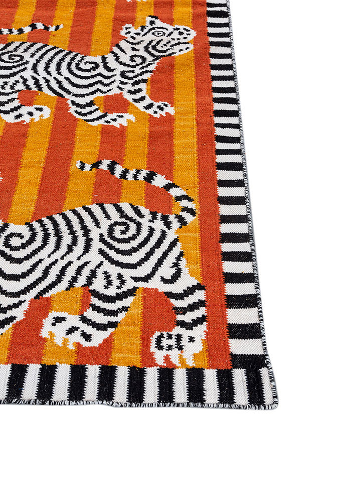 alhambra red and orange wool flat weaves Rug - Corner alhambra red and orange wool flat weaves Rug - Corner